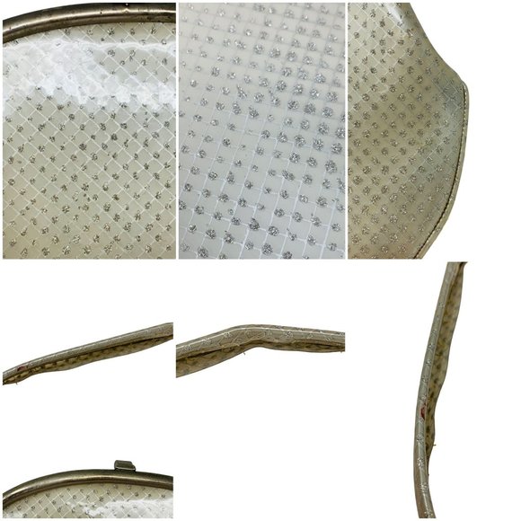 Vintage 1950s Silver Glitter Purse Plastic Top Handle Dotted Large Handbag - Picture 8 of 10